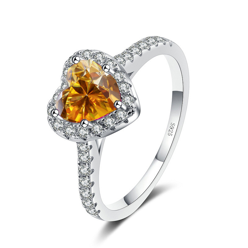 Anillo de piedra de moissan amor en forma de corazón hueco 925 anillo de plata esterlina para mujeres un anillo de quilates cooperación en vivo