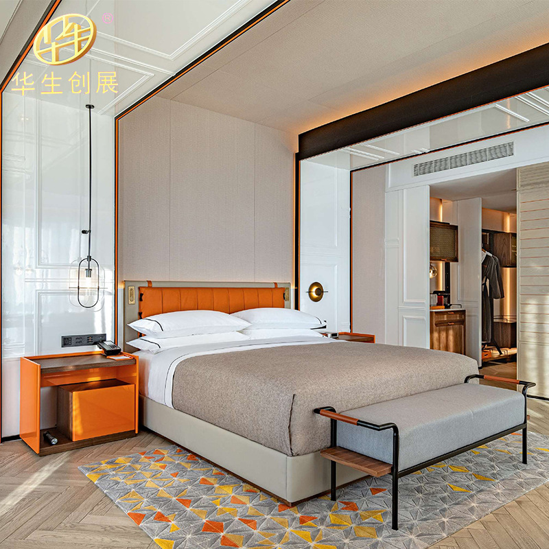 Modern Simple Hotel Luxury Standard Room Furniture Five-star Hotel Furniture Suite Panel Big Bed Processing