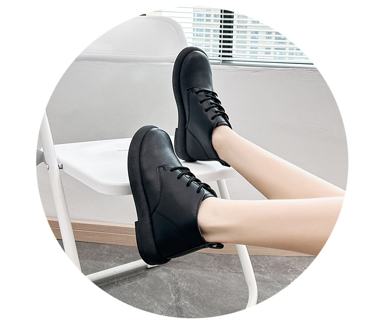 British Style Women's Leather Ankle Boots With Lace Up Thick Sole_voghion.com
