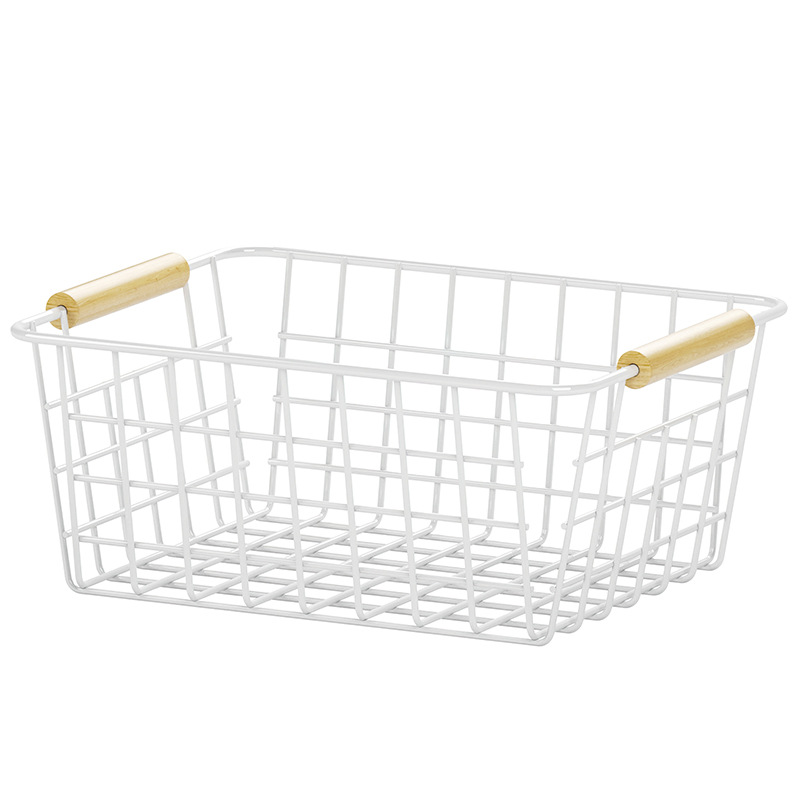 批发家居用品带木提手储物框 隔板厨房分类篮 卧式推拉衣柜收纳篮