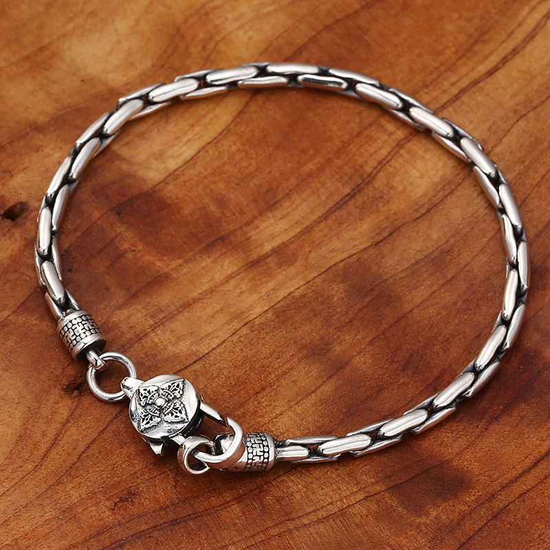Bracelet Cross-Border Unique Men's Personalized Six-Character Mantra Vajra Hemp Rope Thai Silver Retro Trendy People's Ethnic Style Silver Chain