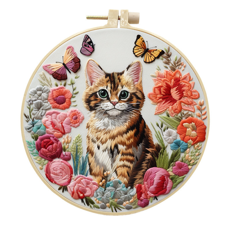オリジナル-素子刺繍クロスボーダー新品かわいい猫diy刺繍手作り布芸材料バッグセット創意針線英|undefined