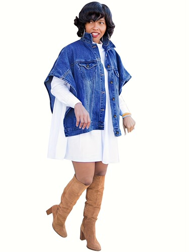 Fashionable Women's New Denim Coat with Cape and Women's Denim Coat