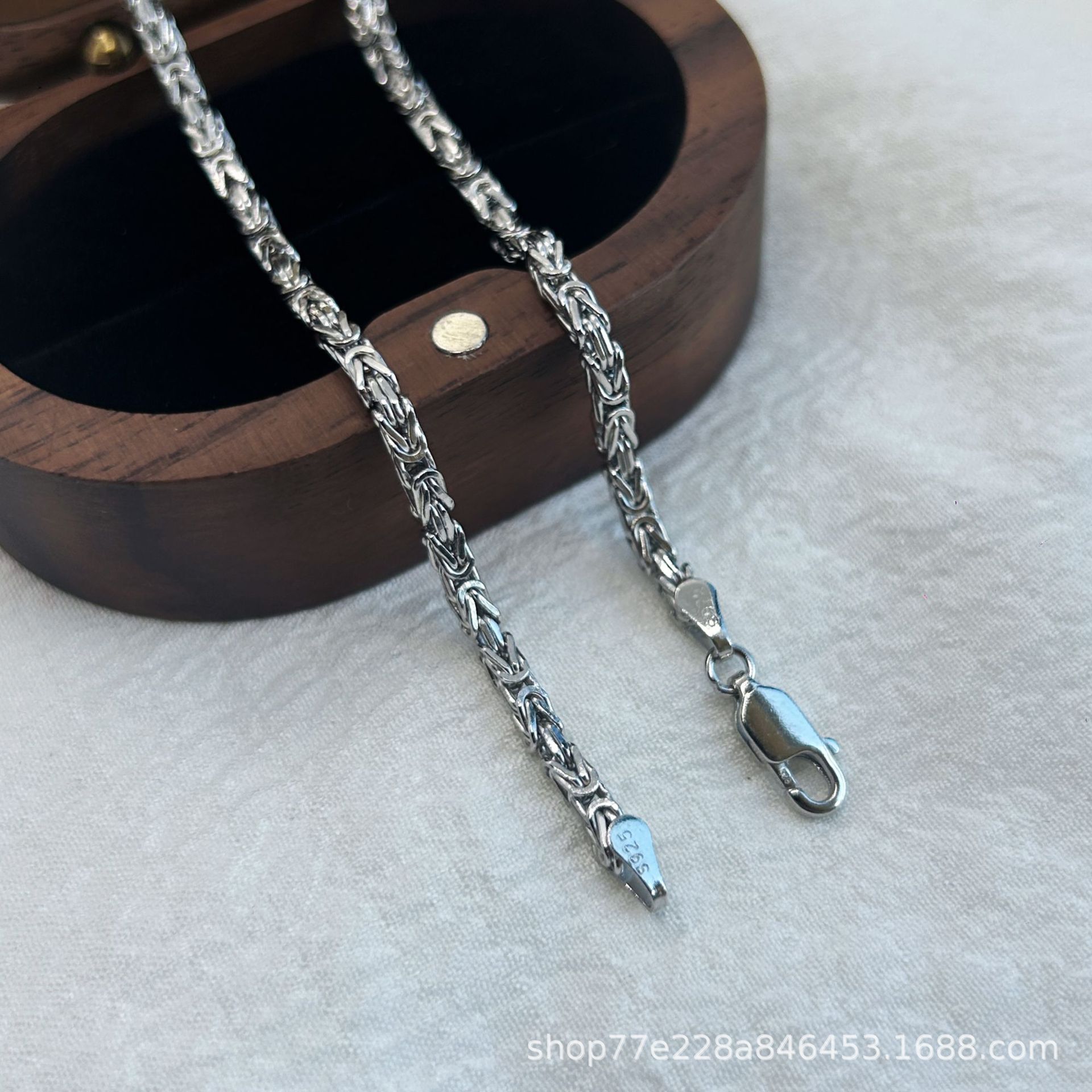 银钜盛S925纯银龙头项链男士时尚霸气链子银链车花龙骨马鞭链潮男