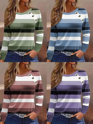 European and American cross-border foreign trade women's clothing best-selling independent website Shein Amazon Temu casual button striped long-sleeved T-shirt