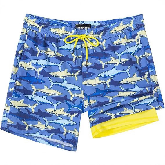 Men's Swim Trunks with Compression Lining Swim Shorts Quick-drying Swimsuit Swimsuit Zipper Pocket