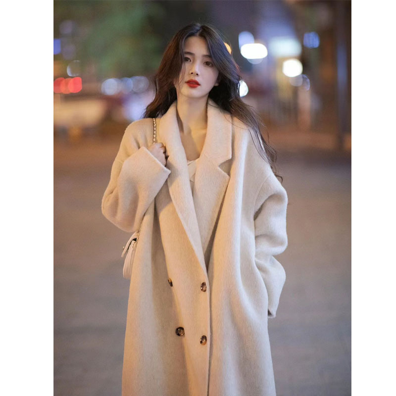 2025 New Autumn and Winter Double-Sided Woolen Cashmere Wool Outwear Women's Mid-Length Loose Korean Style Cocoon-Shaped Woolen Outwear