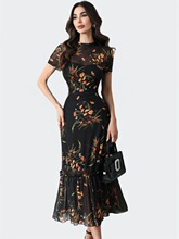 M 61024 Floral Print Mesh Dress �����B��ȹ ���R�d�羳�W����