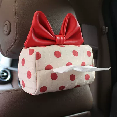 and Practical In-Car Decoration, Car tissue box/set - big-red-polka-dot-red-bow