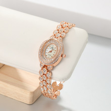 韩版饰品手链钢带腕表满钻椭圆形女表学生时尚潮流石英表腕表批发