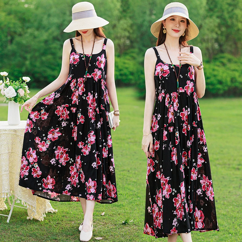 Пляжное платье-сарафан для женщин из Юго-Восточной Азии, новинка 2025 года, хлопчатобумажная шелковая юбка-сарафан, свободного кроя, большая, для путешествий