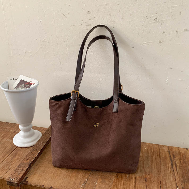 Túi tote nữ cỡ lớn phong cách retro, đựng nhiều đồ, có quai đeo vai và kẹp nách — Màu cà phê PU, PU đen, màu cà phê, đen chi tiết 13