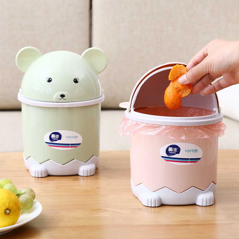 Cute Small Garbage Bucket with Lid Desktop Home Table Bedroom Bedside Mini Storage Paper Basket Garbage Bucket Hygienic