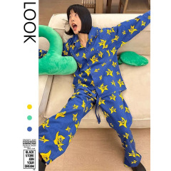 韩系气质星星印花休闲长袖睡衣女春秋季新款开衫家居服套装可外穿