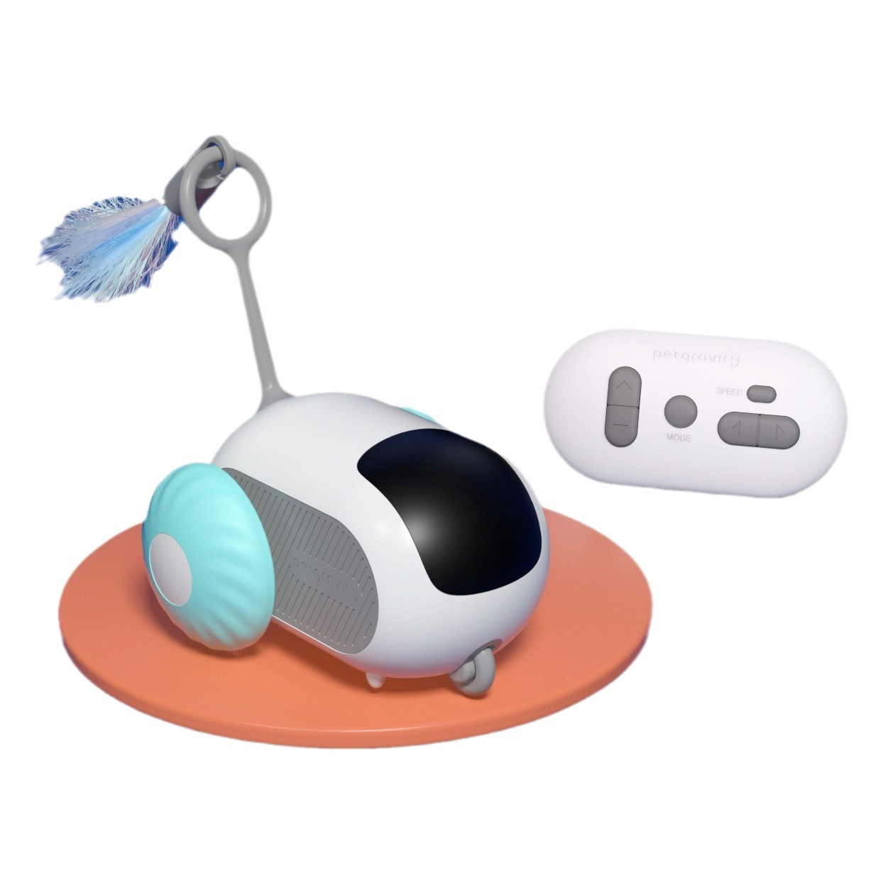 Temu popular mascota gravedad coche inteligente juguete divertido gato palo pluma juguete modo de conducción automática