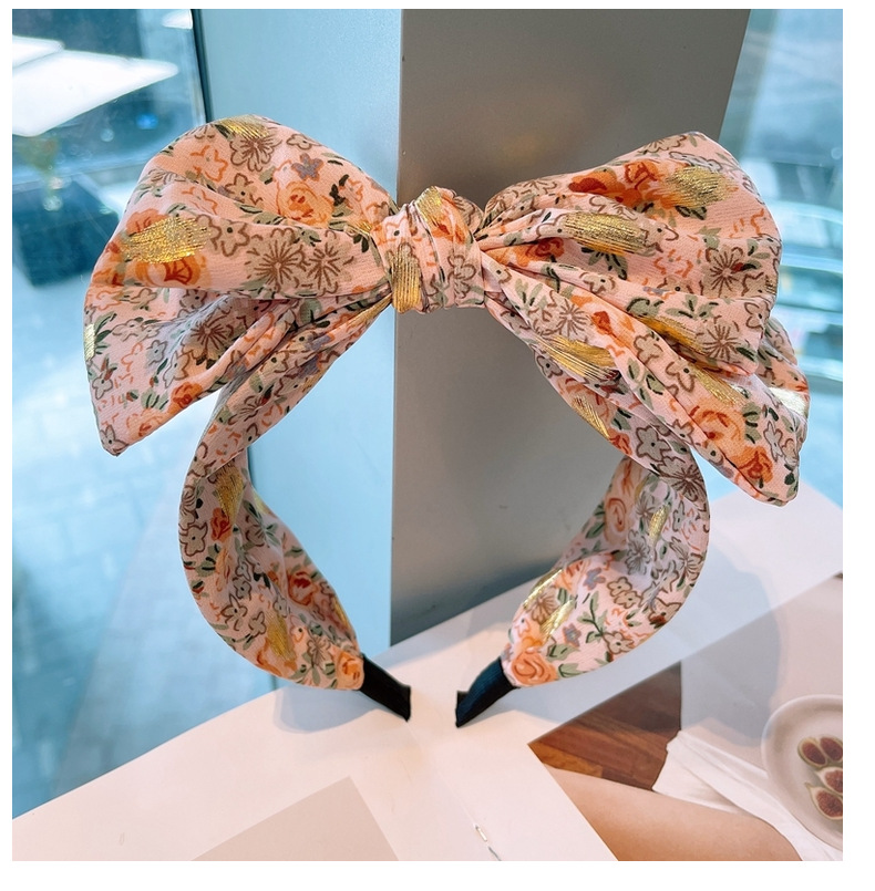Retro Floral Double Bow Headband display picture 6