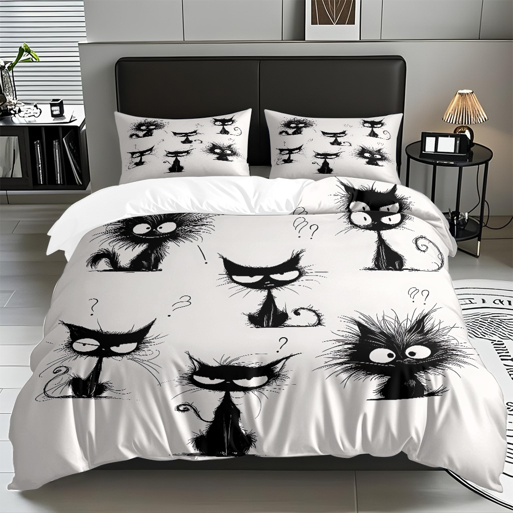 Transfronterizo piel transpirable abrasión caricatura gatito kit de edredón de impresión digital fuente de fábrica adaptada TEMU JIT