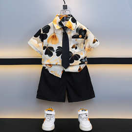男童夏装衬衫套装痞帅儿童港风短袖衬衣短裤两件套宝宝夏季衣服潮
