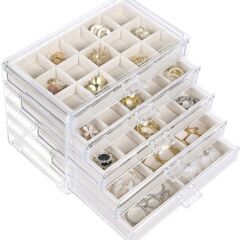 Cross-border beige plush fabric jewelry box with multi-layer plush tray, acrylic ring necklace ear jewelry compartmentalized organization jewelry box