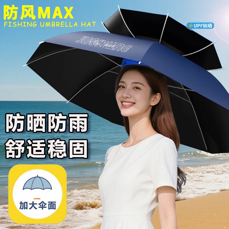 New model umbrella hat with double-layer black coating, fishing umbrella hat, head-mounted umbrella, sun protection, foldable overhead umbrella, portable sunshade