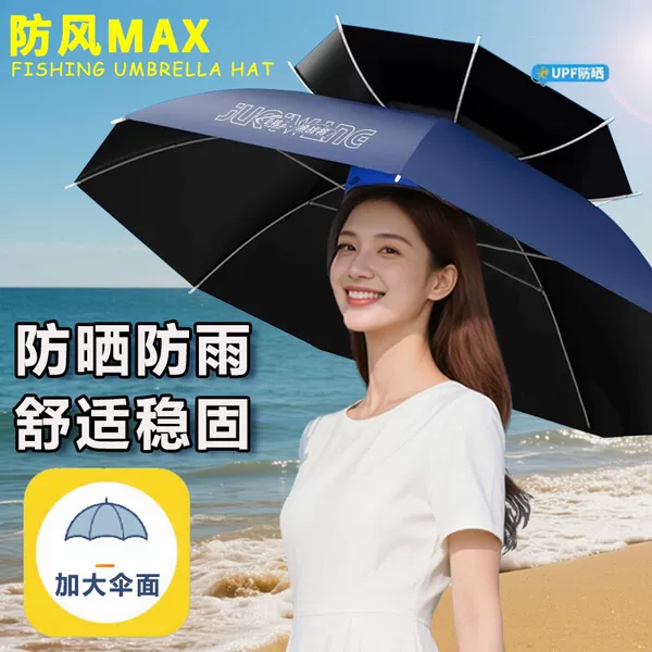 New model umbrella hat with double-layer black coating, fishing umbrella hat, head-mounted umbrella, sun protection, foldable overhead umbrella, portable sunshade