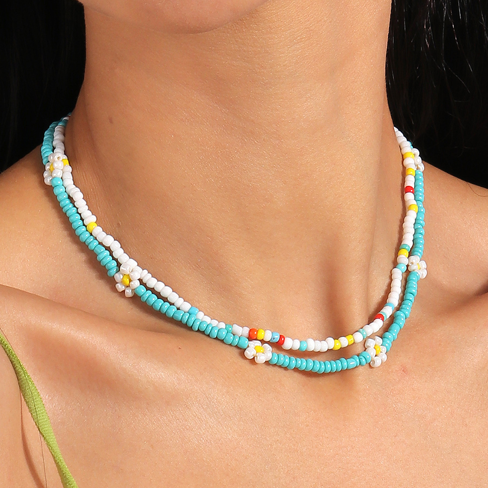 10g Weight Necklace Classification Seed Bead Chain Material Beaded Chain Chain Type 1 Piece, 1 Set Quantity Casual, Holiday, Street Occasion Resin Material Flower Pattern All Seasons Season Women's Gender Beaded Design Elegant, Lady Style Elegant Lady Flower Resin Beaded Chain Beaded Necklaces Wholesale 23