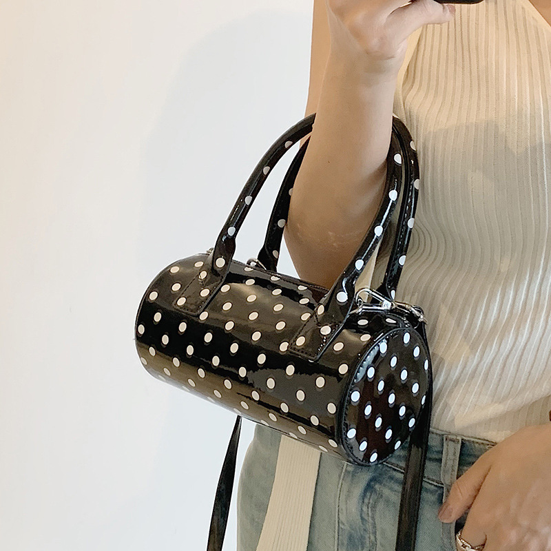 Patent Leather Polka Dot Summer Casual Boston Handbag Cute French Style Shoulder Bag For Women Wholesale - Thumbnail 4
