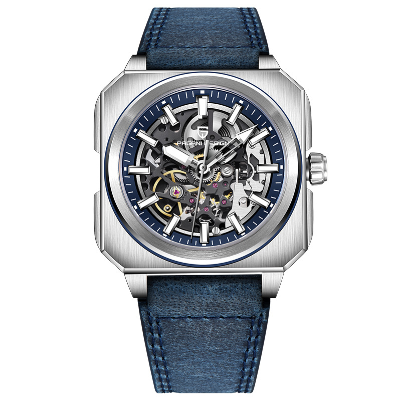 PAGANI DESIGN Bergani Fashion Movimiento mecánico hueco Cuadrado Acero inoxidable Reloj para hombre PD-1791