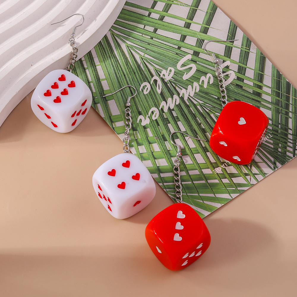 歐美跨境飾品愛心骰子耳環個性創意設計感情人節心形耳飾耳墜情侶