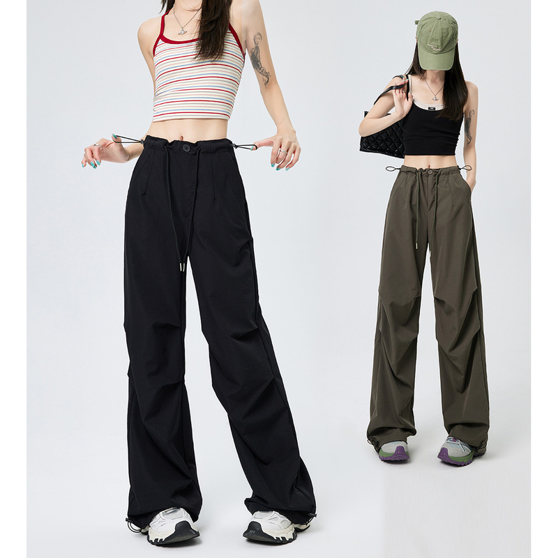 American-Style Quick-Dry Cargo Pants for Women, Spring and Summer High-Waisted Loose Straight-Leg Petite Casual Ice Silk Wide-Leg Sweatpants American-Style Quick-Dry Cargo Pants for Women, Spring and Summer High-Waisted Loose Straight-Leg Petite Casual Ice Silk Wide-Leg Sweatpants
