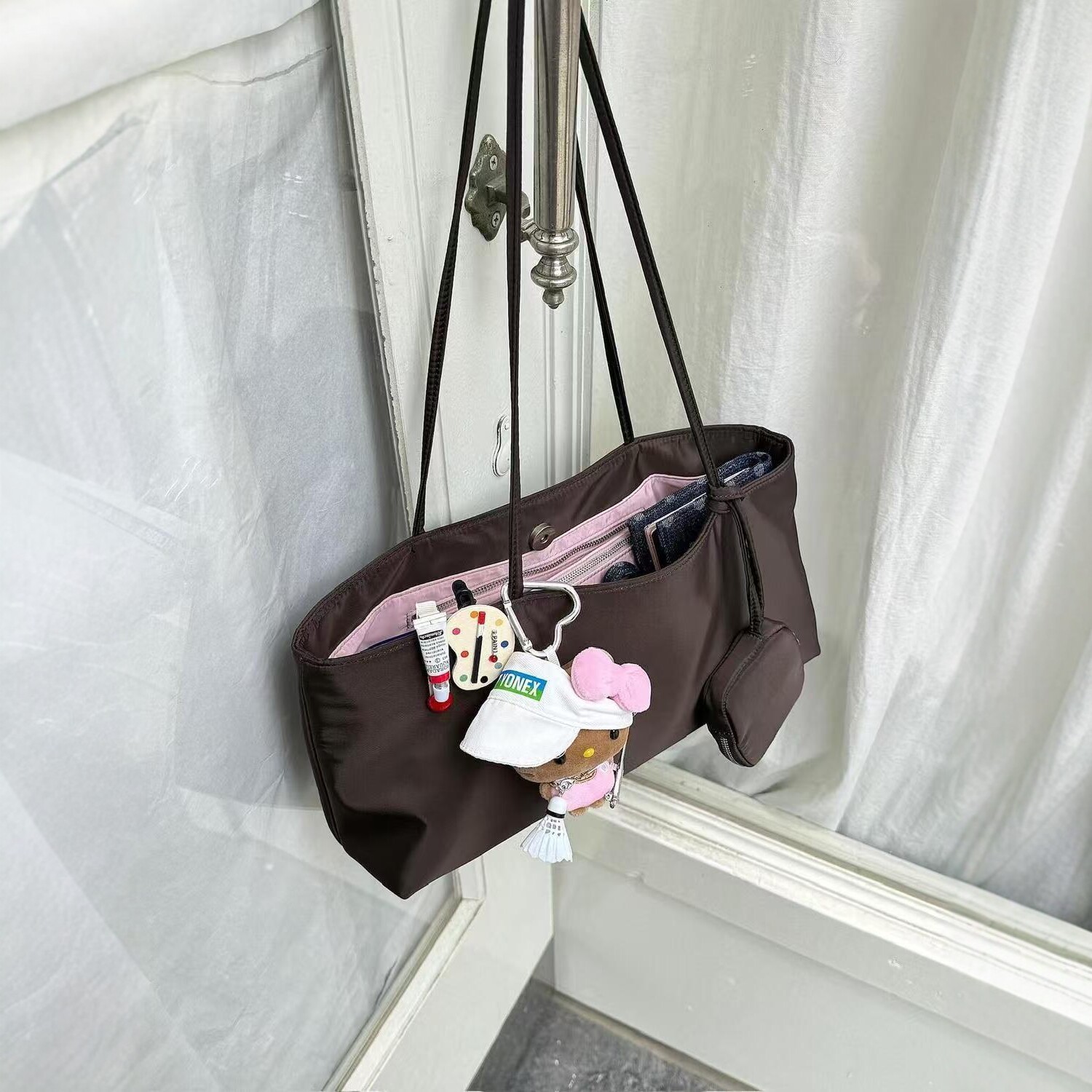 2026 New Korean Style Baguette Bag Small Square Bag Color-Block Nylon Underarm Bag Vintage Handbag