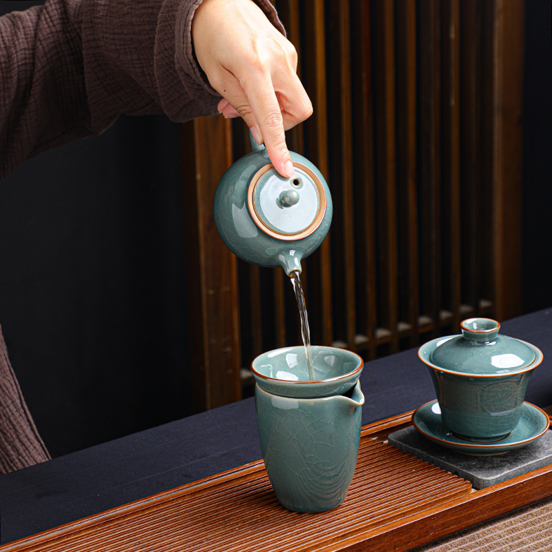 Honey-colored glaze Ge Kiln tea set gift box full set of open-piece ceramic Kung Fu tea set teapot household high-end tea maker