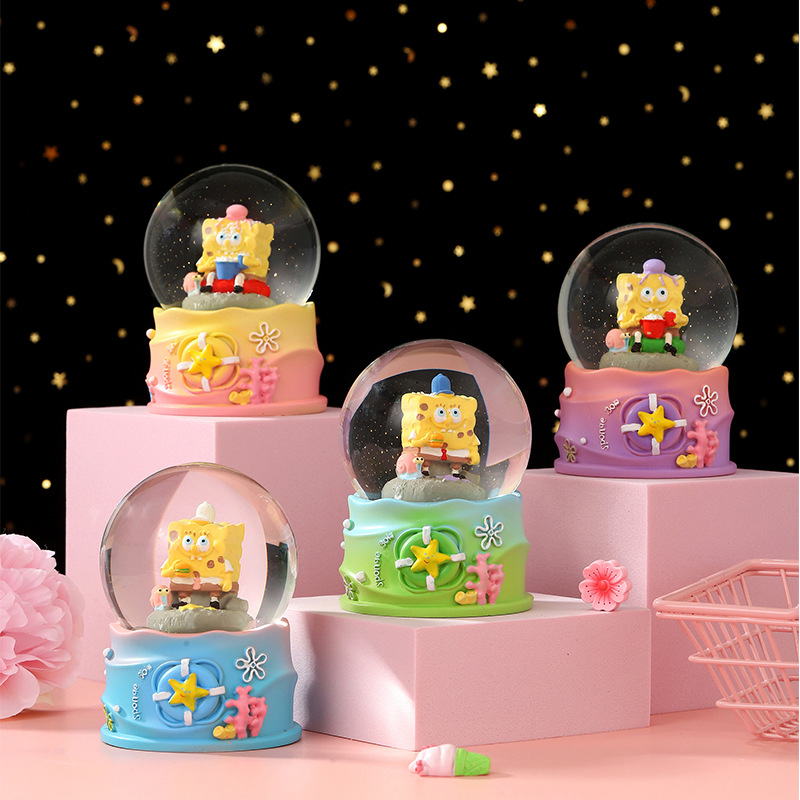 可爱卡通发光水晶球新款潮玩公仔创意学生礼品装饰摆件玻璃球批发