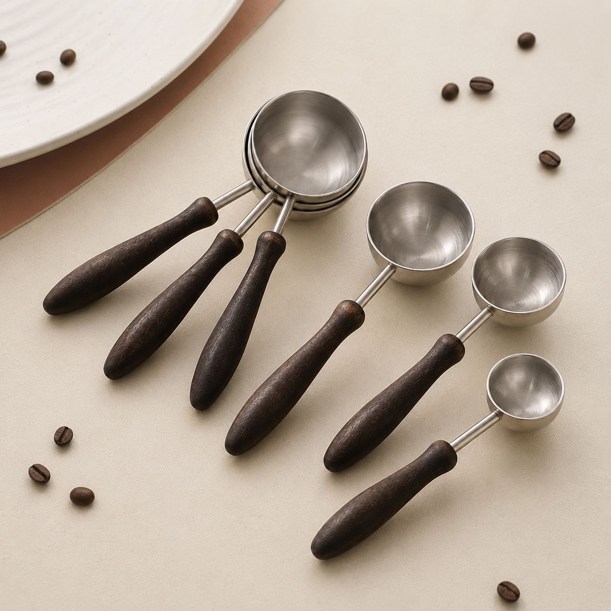 Japanese-Style Wooden Handle Stainless Steel Coffee Bean Measuring Spoon, Milk Powder Baking Measuring Spoon, High Aesthetic Value Kitchen Measuring Spoon