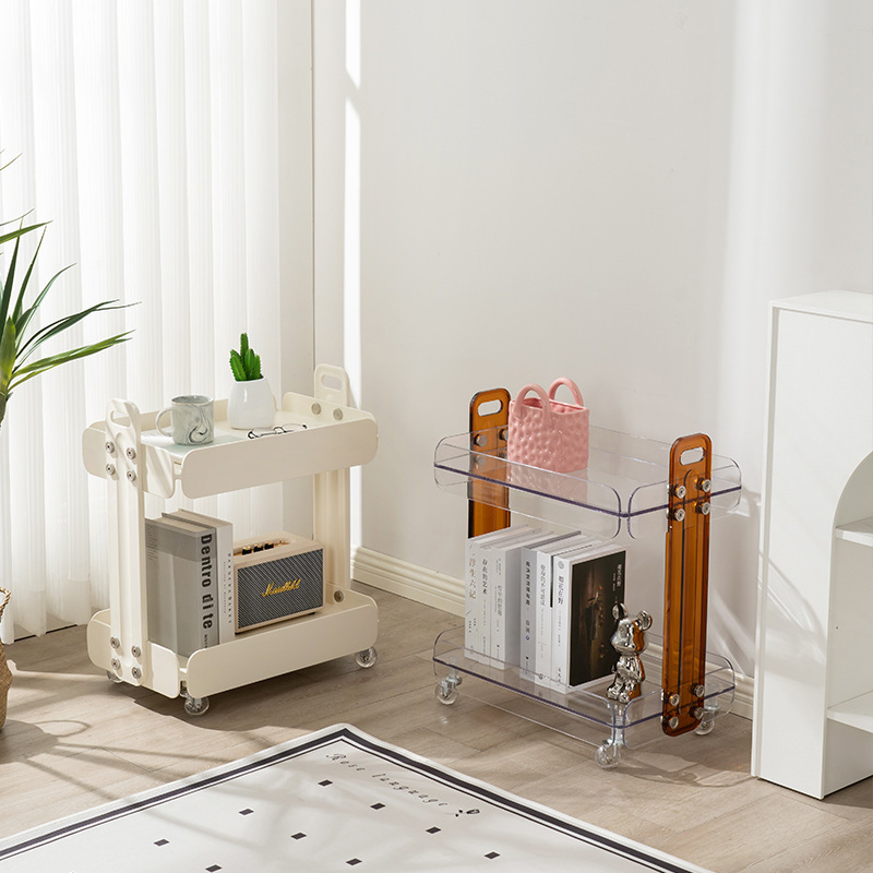 Nordic Style Home Living Room Movable Trolley Coffee Table Transparent Acrylic Wheel Internet Celebrity Storage Rack Side Table