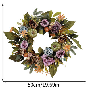 Autumn Artificial Peony Flower Vine Wreath Artificial Pumpkin Door Hanging Home Wall Decoration Autumn Door Decoration Pendant