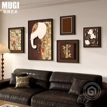 双层立体客厅装饰画大象法式中古风复古高级感沙发背景墙组合挂画