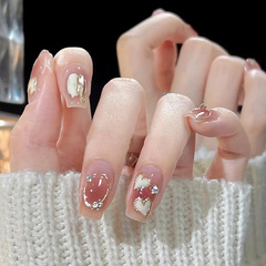 Gentle blush heart soft candy diamond sparkly sweet wear-on nails nail stickers long Insta-style factory direct sale