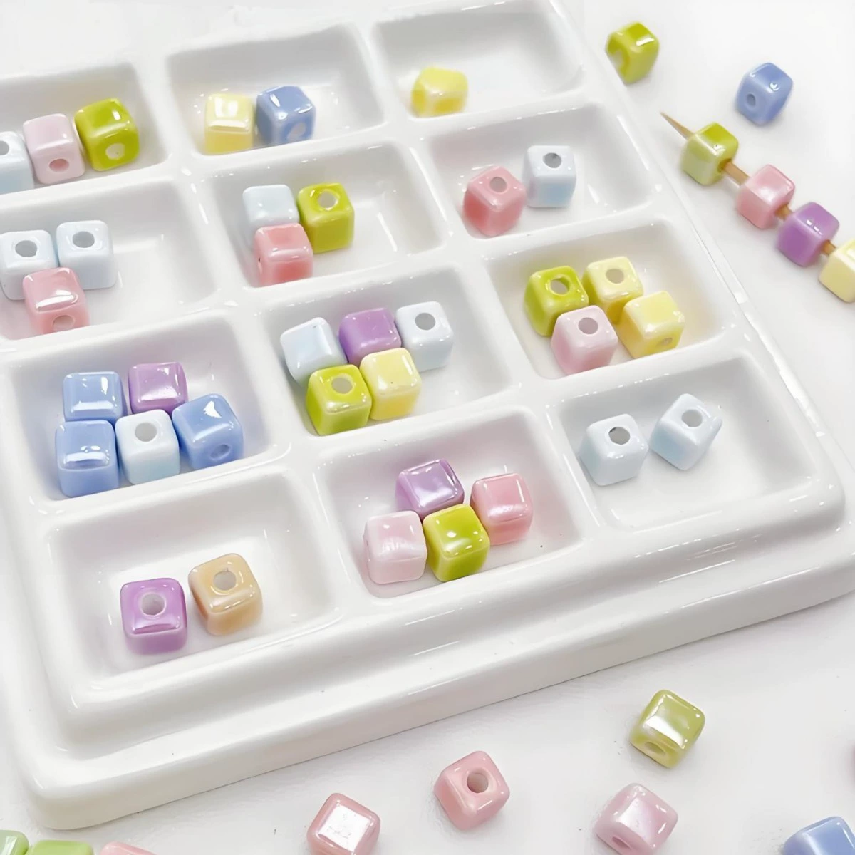 Handmade Ceramic Square Beads, 6/8/10 mm Polished Glazed Cubes for Necklace & Bracelet