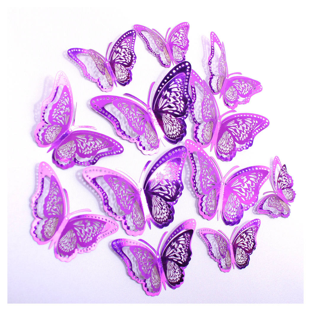 Fábrica al por mayor 12 pegatinas de pared de mariposas huecas hogar festivo decoración navideña decoración mariposa tridimensional 3D