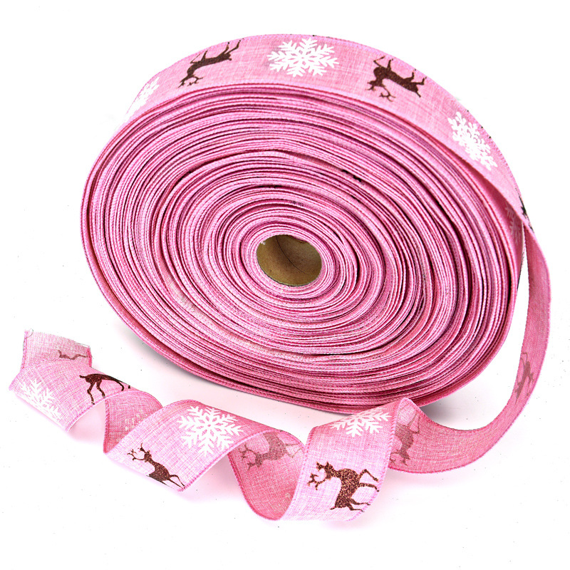 Navidad lino cinta copo de nieve elk santa claus decoración del árbol de navidad cinta DIY regalo embalaje cinta