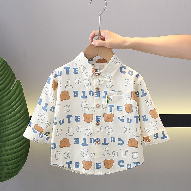 Spring and summer boys spring and autumn plaid shirt class a cotton breathable children's casual long sleeve shirt lapel cardigan children wholesale