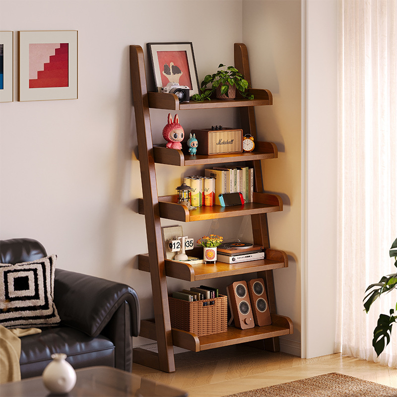 Carefully Selected Solid Wood Trapezoidal Bookshelf, Bedroom Storage Rack, Floor-Standing Integrated Wall-Mounted Bookcase, Home Room Storage Shelf Carefully Selected Solid Wood Trapezoidal Bookshelf, Bedroom Storage Rack, Floor-Standing Integrated Wall-Mounted Bookcase, Home Room Storage Shelf