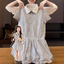 2026新款miu系假两件灰色polo连衣裙子女夏季小个子收腰花苞短裙