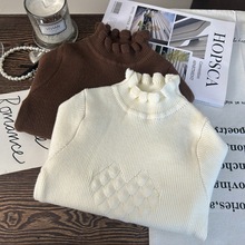 韩版童装2025新款秋冬女童长袖针织半高领毛衣洋气爱心百搭打底衫