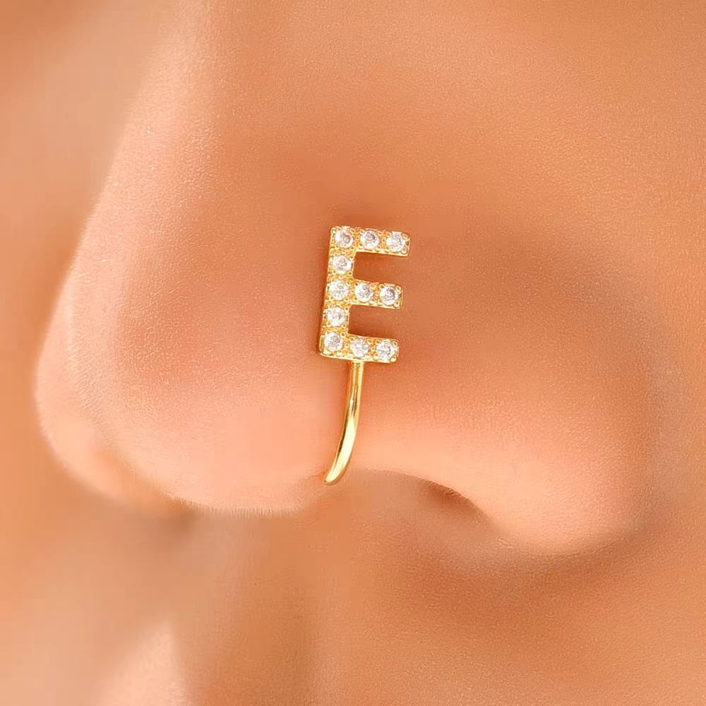 26 Letter Initial Micro-Set CZ Nose Clip Fake Nose Ring No-Pierce Nose Jewelry Fashion Accessory detail image 13