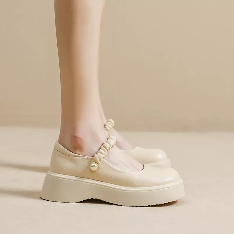 2023年新款厚底松糕小皮鞋女浅口玛丽珍单鞋复古英伦风乐福鞋女