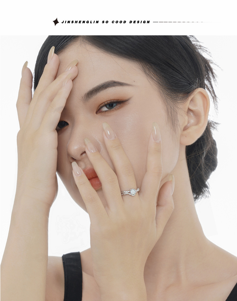 Fashion Round Silver Plating Inlay Opal Stone Open Ring 1 Piece