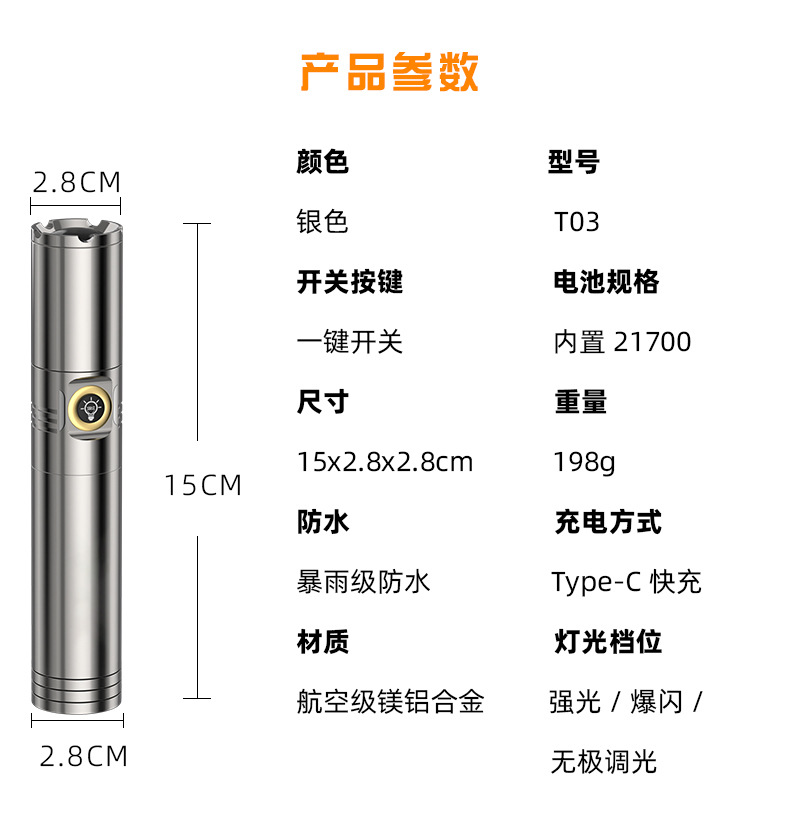 Aluminum Alloy Flashlight with Strong Light and Super Bright Light, Multifunctional for Home Use, Outdoor Use, Ultra-Long Battery Life, Lithium Battery, Portable Small Flashlight