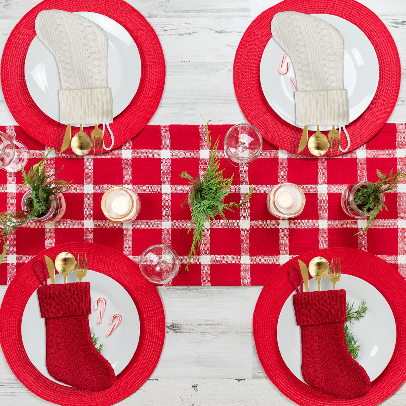 Navidad transfronteriza calcetines de punto pequeñas calcetines rojos lindos regalos blancos cuchillo y tenedor cubierta bolsas de caramelo decoración de árbol de Navidad